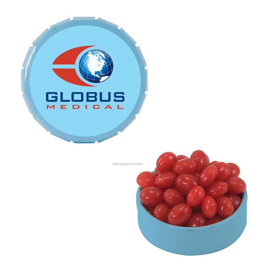 Small Light Blue Snap-top Mint Tin Filled With Cinnamon Red Hots