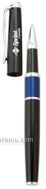 Majestic Black Gloss Rollerball Metal Pen With Colored Center Band