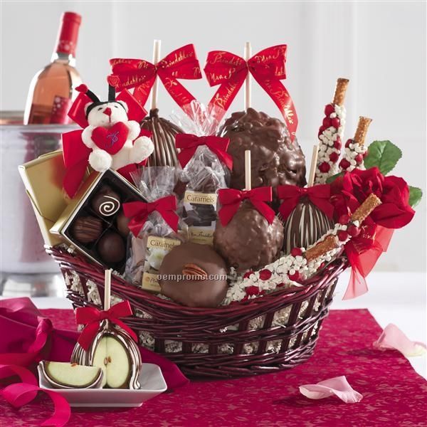 Premium Sweetheart Basket - Apples/ Caramels/ Candy (14"X10"X12")
