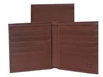 Brown Ostrich Calfskin Leather Credit Two Fold Wallet