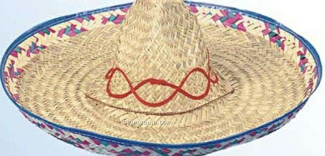 Mexican Seagrass Straw Sombrero Hat W/ Swirl Designs