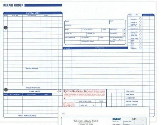 3 Part Repair Formatted Snap Set Order Forms