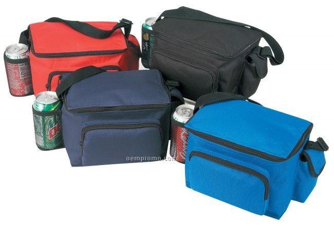 6 Pack Poly Cooler W/Bottle And Cell Phone Pouch