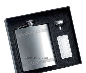 8 Oz. Stainless Steel Flask W/ Money Clip & Funnel