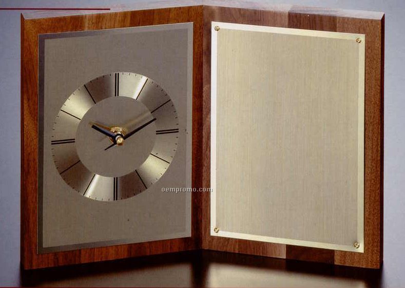 Desk Clock With Brass Tone Plate Plaque