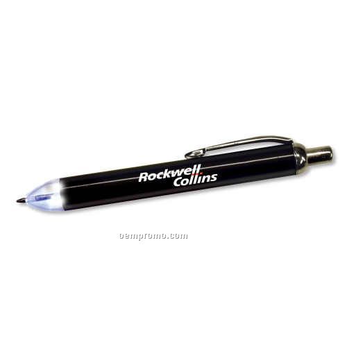 Black Glow Tip Pen With Silver Trim