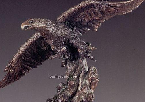 Copper Finish Eagle With Curled Wing Trophy On Round Base (15