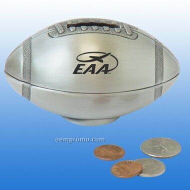 Pewter Finish Football Money Bank (Screened)