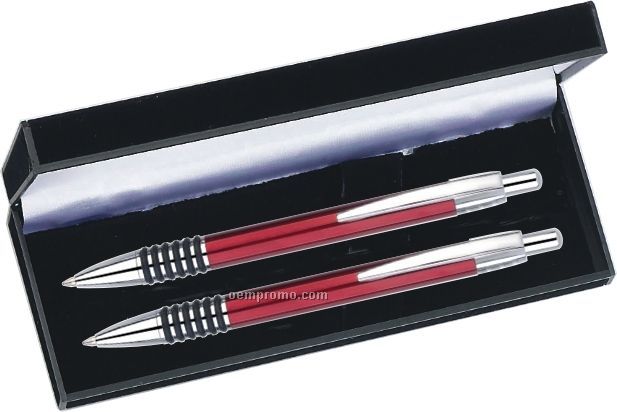 Saturn Series Pen And Pencil Set (Burgundy Red)
