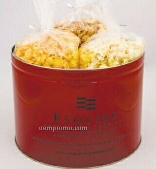2 Gallon, 3 Way Popcorn Tin (Butter, Cheddar And White Cheddar)