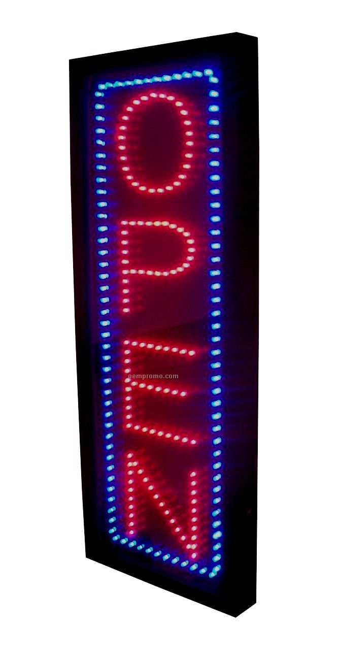 26" Red Open LED Sign W/ Blue Border