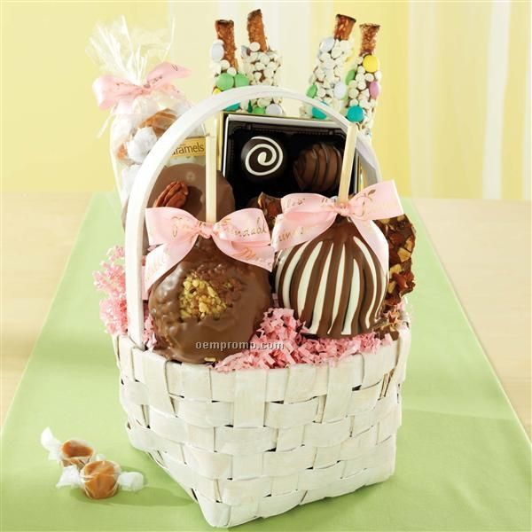 Classic Mother's Day Basket - Apples/ Pastel Pretzels/ Candy (10"X10"X11")