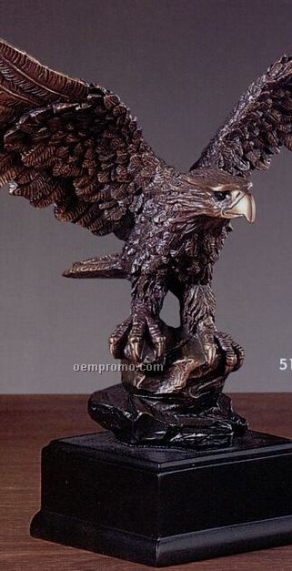 Light Copper Finish Eagle On Rock Trophy W/ Square Base (7.5