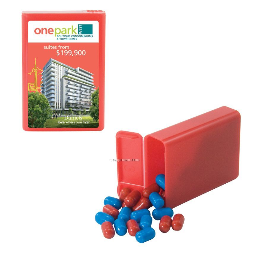 Red Refillable Plastic Mint/ Candy Dispenser With Colored Bullet Candy
