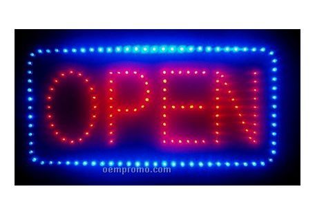 27" Red Open LED Sign W/ Blue Border (12" Height)