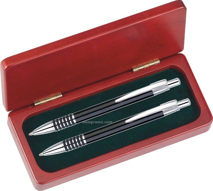 Saturn Series Pen And Mechanical Pencil Gift Set (Black)