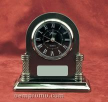 Silver & Pewter Finish Alarm Clock W/ Black Dial (6"X5-3/4")
