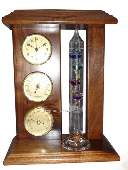 Traditional Forecast Analog Weather Station W/Galileo In Walnut Wood