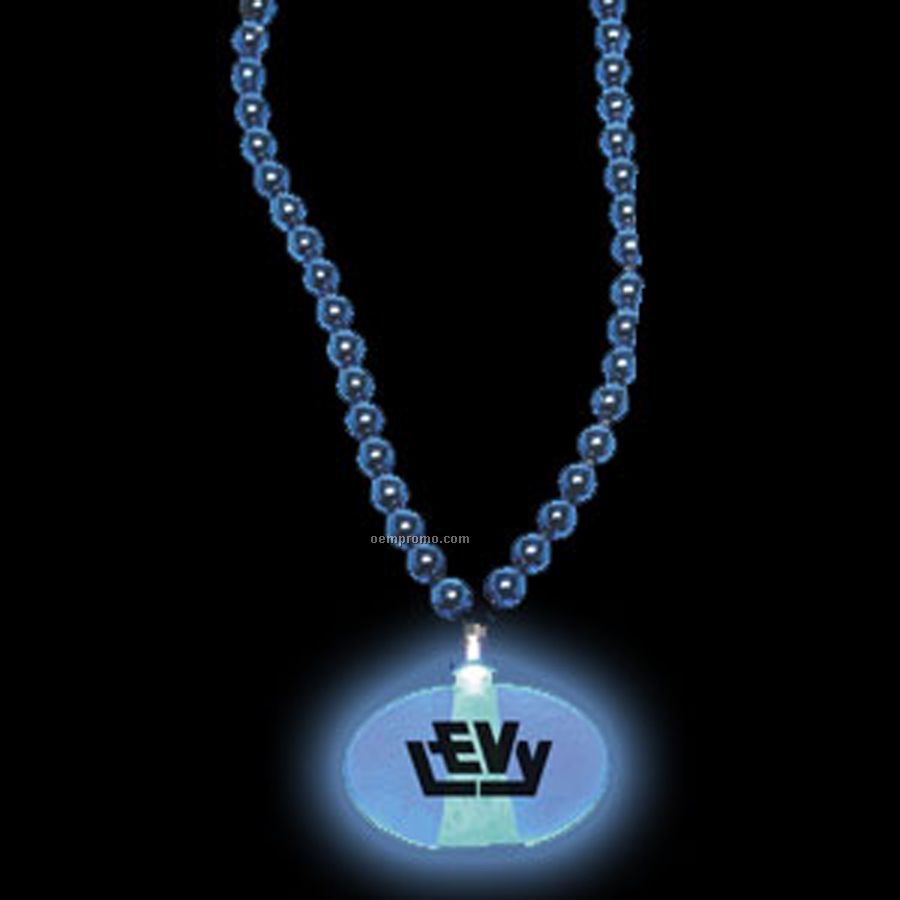Blue Oval Light Up Pendant With Beaded Necklace