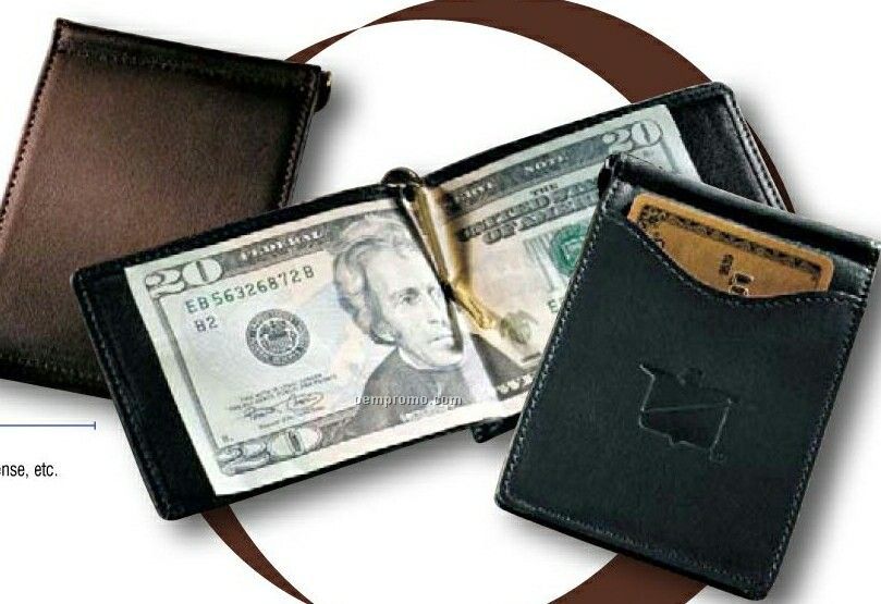 Single Money Clip With Outside Pocket