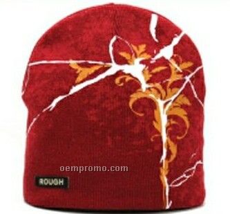 Red Stock Beanie Cap With White Accent