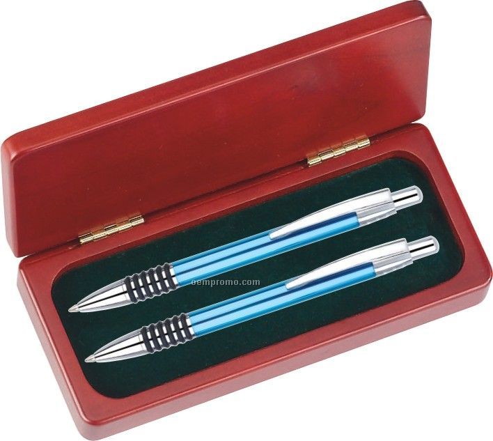 Saturn Series Pen And Mechanical Pencil Gift Set (Blue)