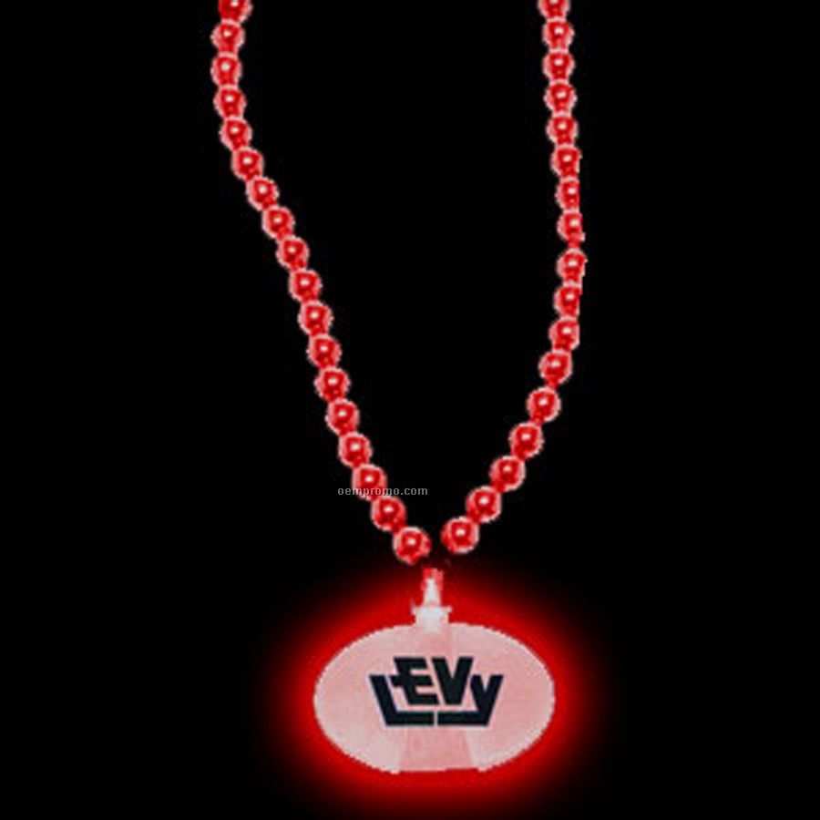 Red Oval Light Up Pendant With Beaded Necklace