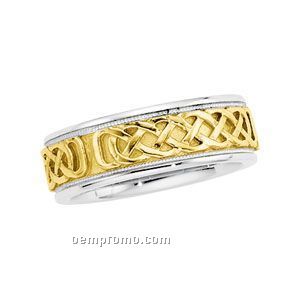14ktt 7mm Men's Celtic Wedding Band Ring (Size 11) Gold Center