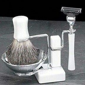 Mach 3 Razor, Badge Brush & Soap Dish On White Enamel Stand