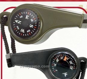 Rothco Black Super Whistle With Compass