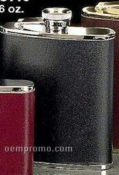 Stainless Steel & Black Leather Flask (6 Oz.)