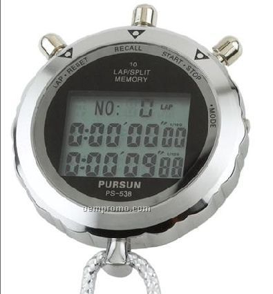 Chrome Finish Racing Stopwatch With Neck Cord