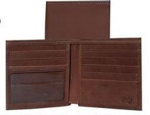 Cognac Italian Leather Credit Two Fold Wallet W/Id Window