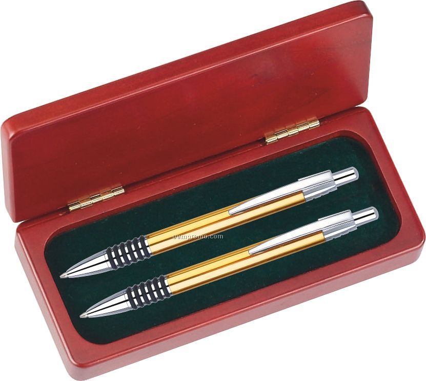 Saturn Series Pen And Mechanical Pencil Gift Set (Gold)
