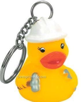Rubber Construction Worker Duck Key Chain