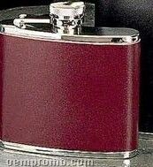 Stainless Steel & Burgundy Leather Flask (4 Oz.)