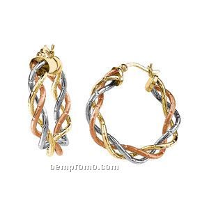 25-1/2mm Ladies' 14k Tri-color Twisted Hoop Earring