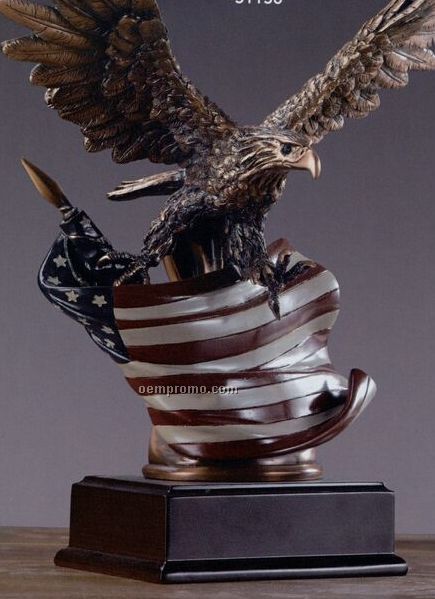 Copper Finish Eagle W/ American Flag Trophy (10"X12.5")