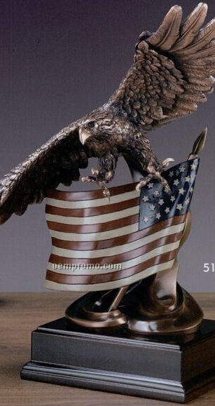 Copper Finish Slant Wing Eagle Trophy W/ Reverse American Flag (13"X15.5")
