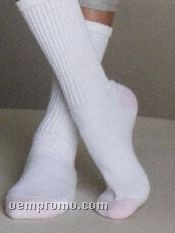 Gildan Ladies' White Crew Socks W/ Pink Heel & Toe