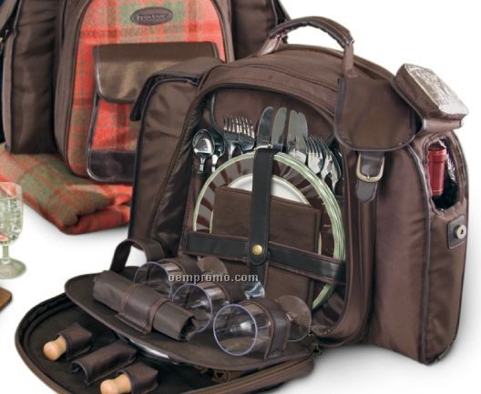 Picnic Backpack W/ Wine & Cheese Service For 4