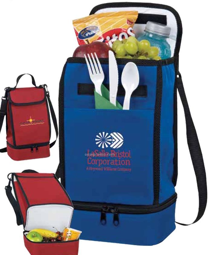 Poly Canvas Dual Compartment Insulated Lunch Bag Cooler