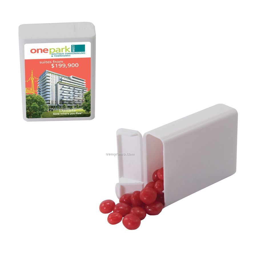 White Refillable Plastic Mint/ Candy Dispenser With Cinnamon Red Hots