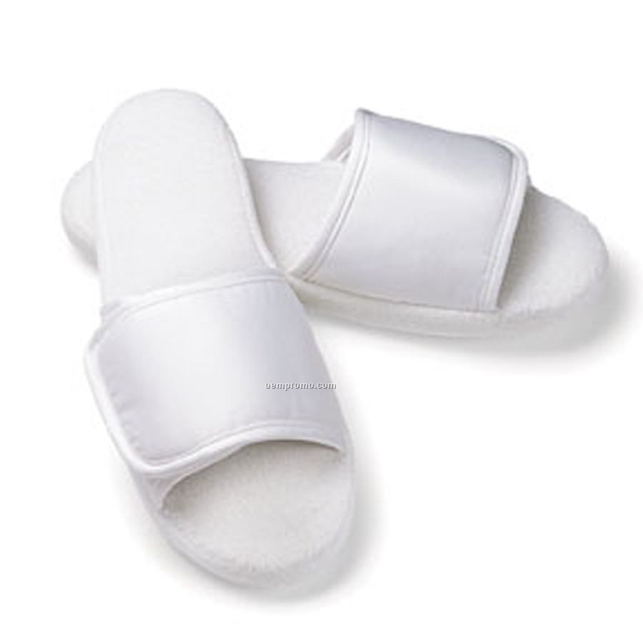 Women's Open Toe Microfiber Slippers W/ Velcro Closure
