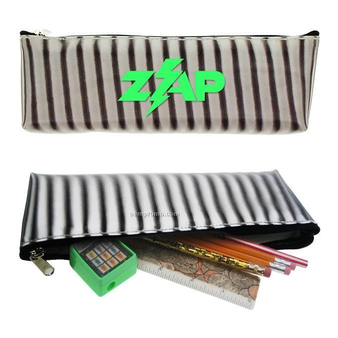 Pencil Case W/3d Lenticular Effects In Black/White Stripes (Custom)