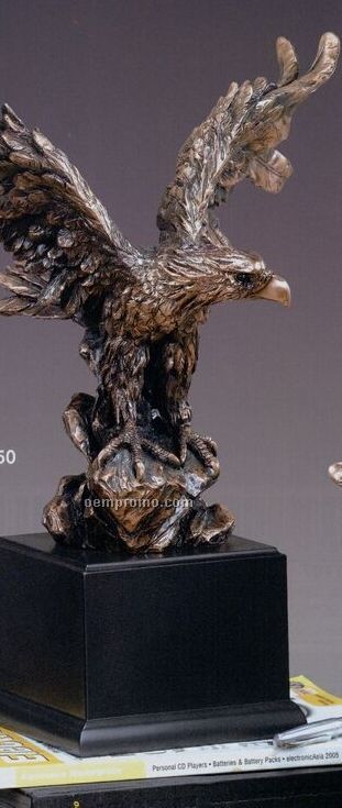 Large Copper Finish Eagle On Rock Trophy / Upturned Wing (15.5"X19.5")