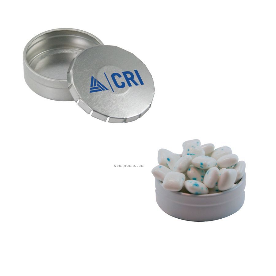 Small Silver Snap-top Mint Tin Filled With Sugar Free Gum
