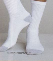 Gildan Men's White Crew Socks W/ Gray Heel & Toe