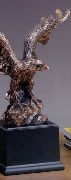 Medium Copper Finish Eagle On Rock Trophy / Upturned Wing (11"X16")