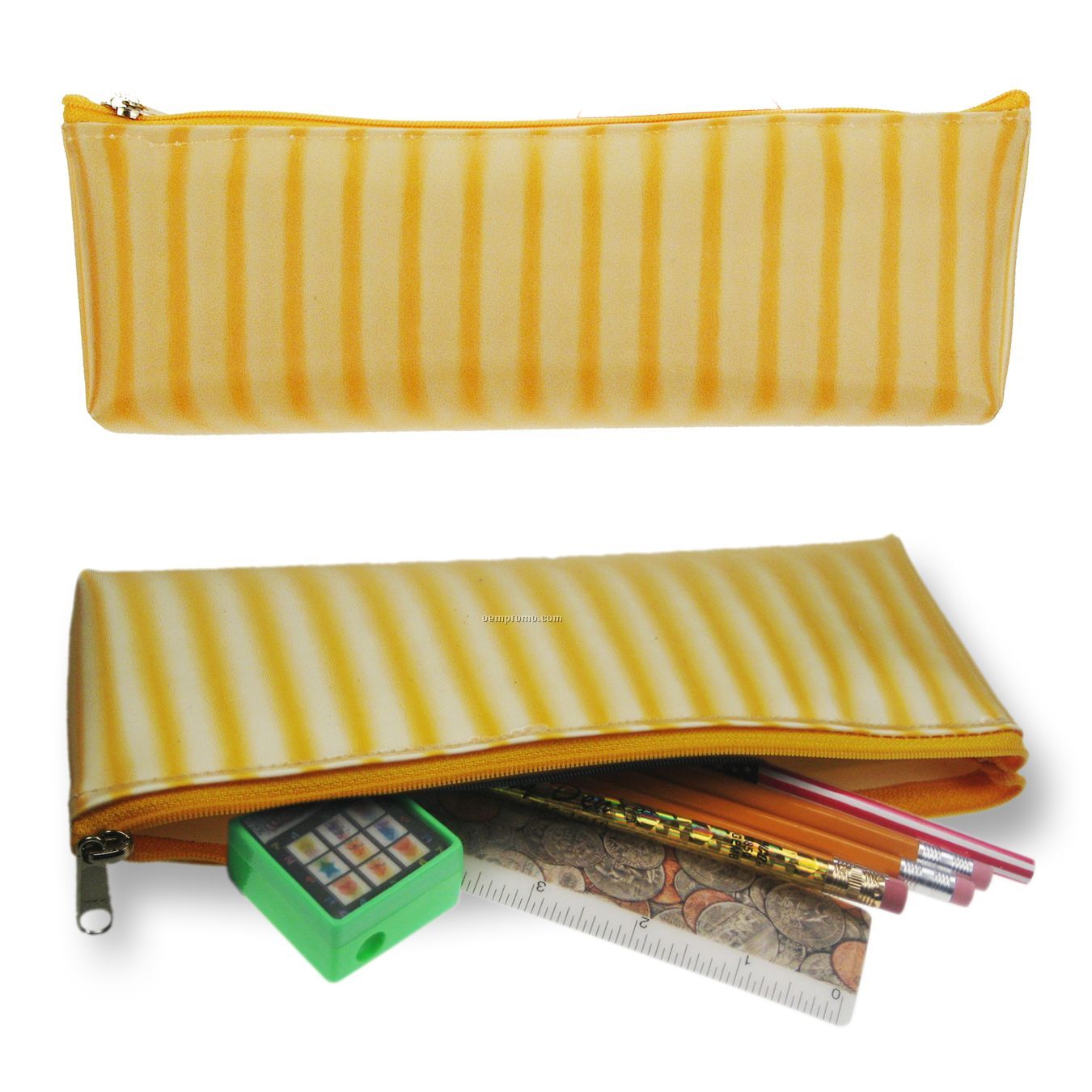 Pencil Case W/3d Lenticular Effects In Yellow/White Stripes (Blanks)